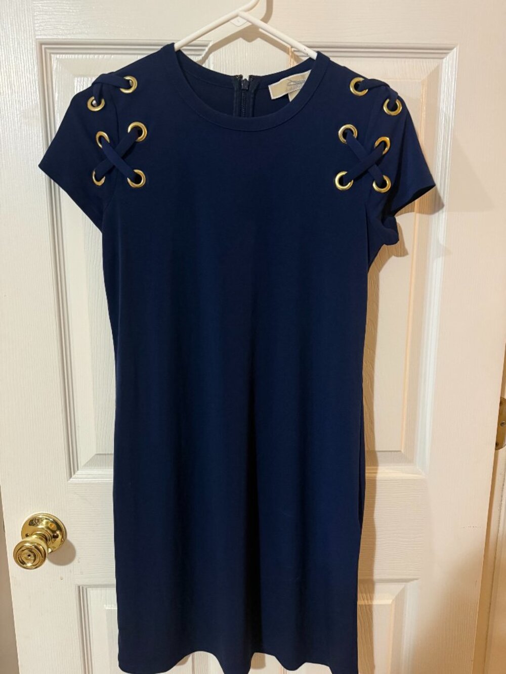 Michael Kors SKU 400 Navy Gold Grommet Lace-Up Sheath Dress
